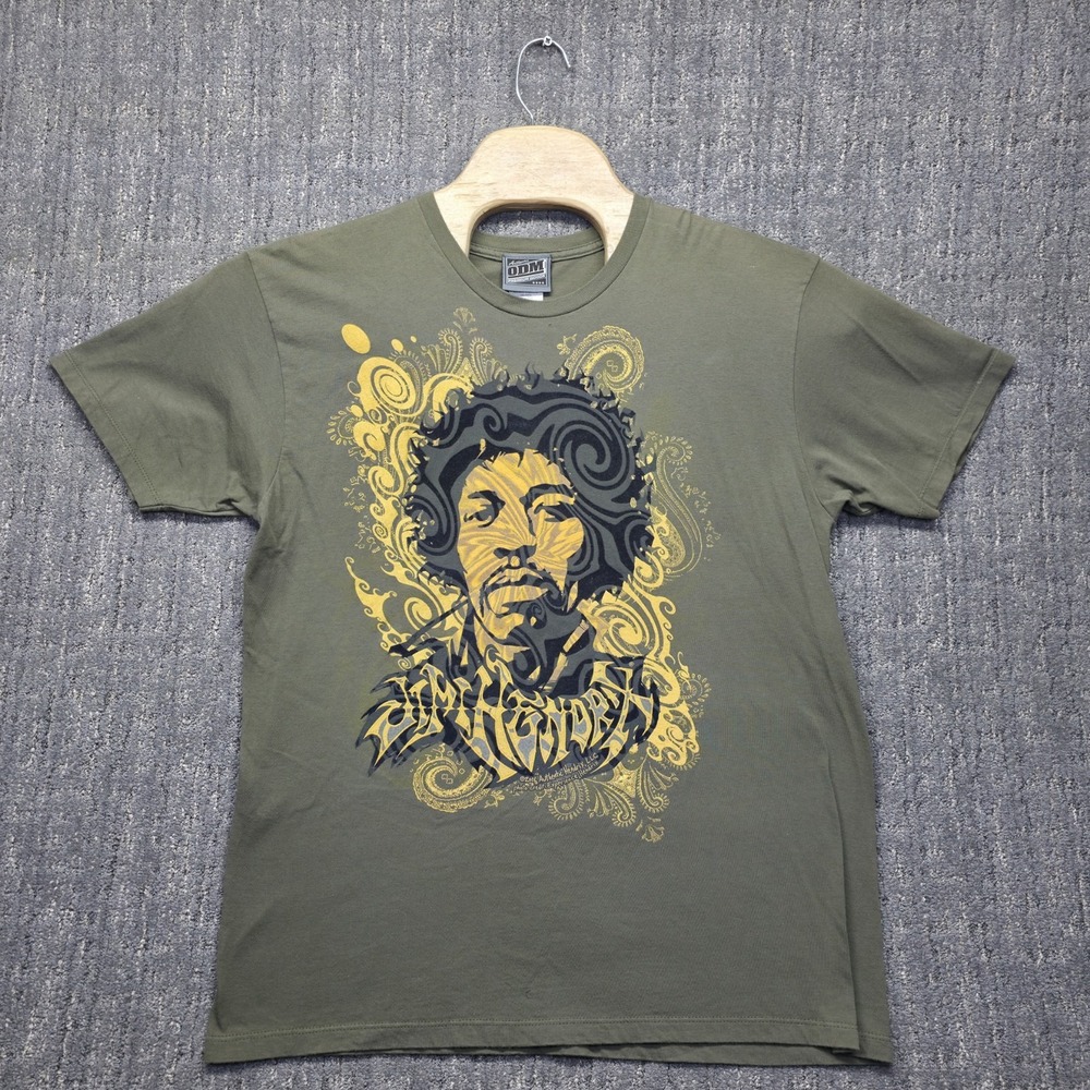 Jimi Hendrix T-Shirt Mens Large Olive Green ODM 2006 Vintage Y2K Paisley Swirl